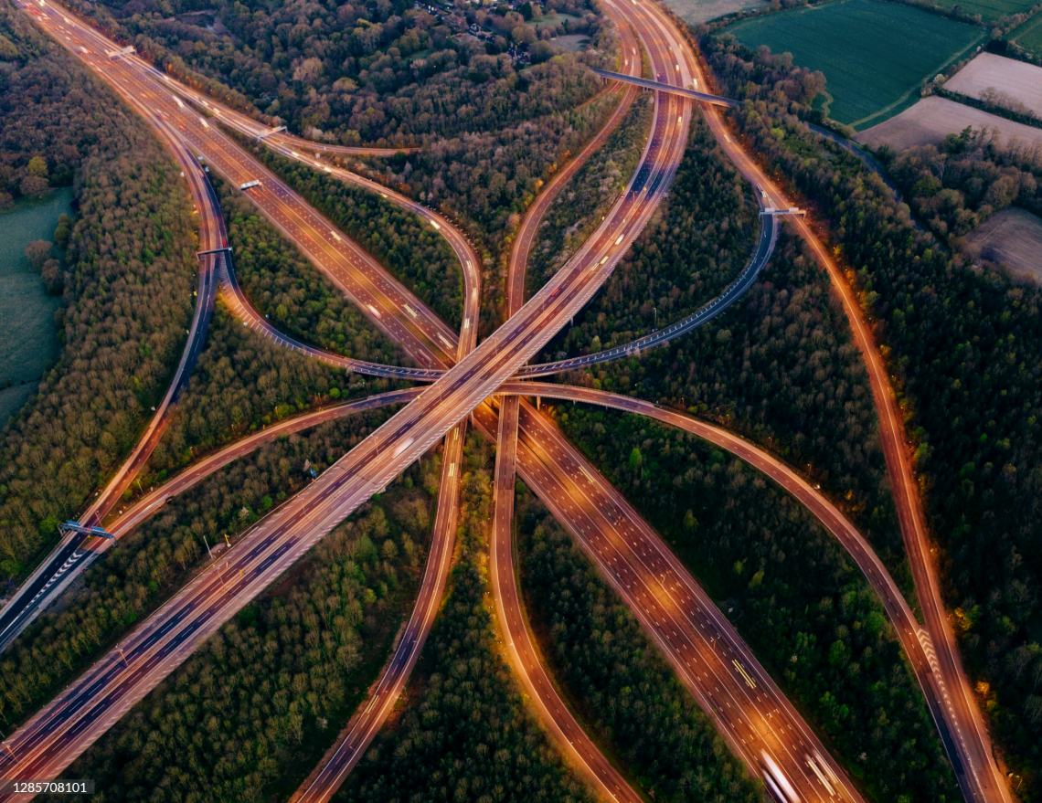 aerial-view-of-interchange-at-sunset